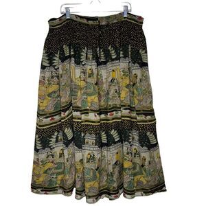 Vintage D II K Midi Skirt Black/Gold African, East Indian Design OS Boho, Artsy